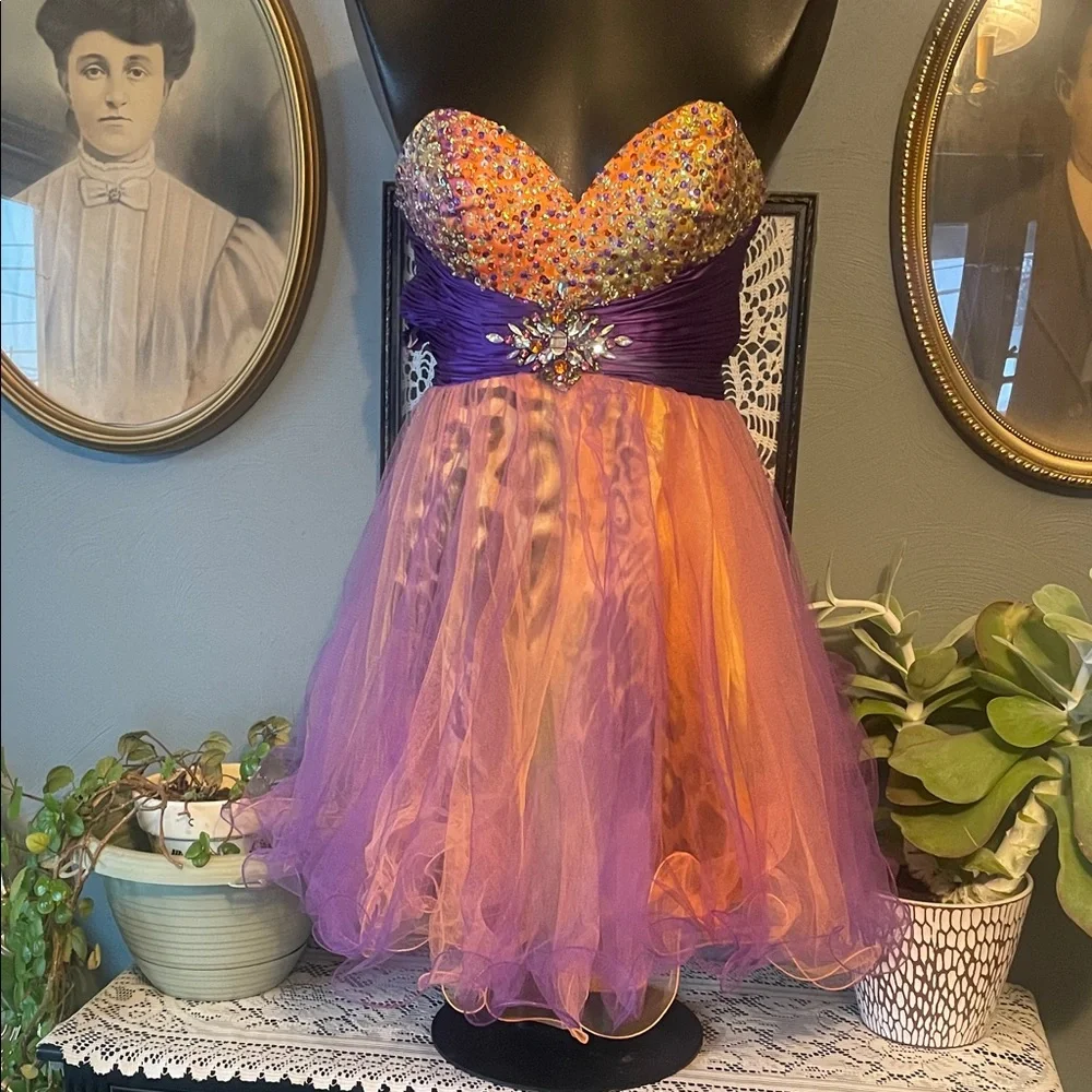 Riva Designs Purple and Gold Strapless Prom Dress - Picture 2 of 6